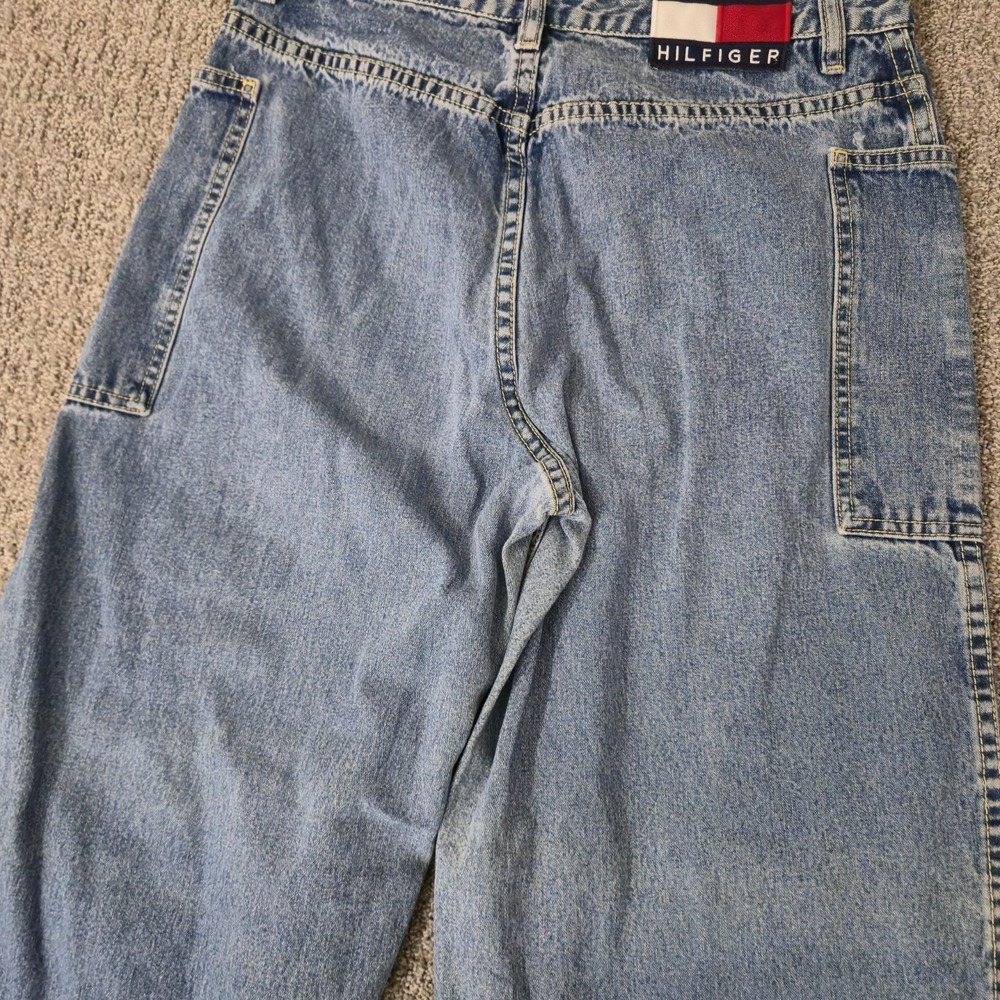 Vintage Tommy Hilfiger Skater Jeans Big Flag Size 9 Blue Denim Wide Leg Y2K - Picture 9 of 10